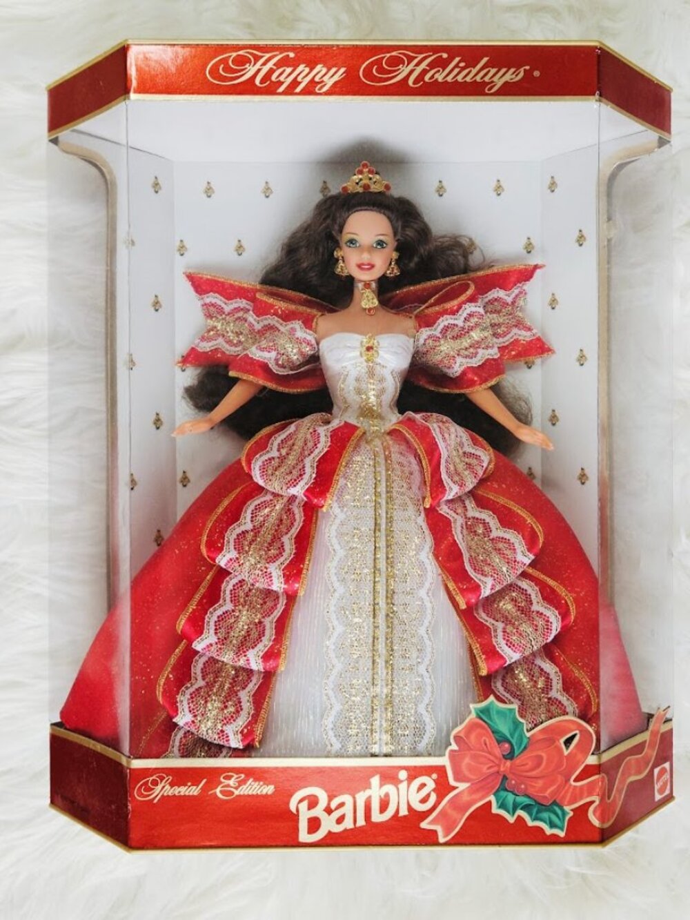 1997 Happy Holidays Barbie Special Edition Brunette NIB 10th Anniversary Mattel